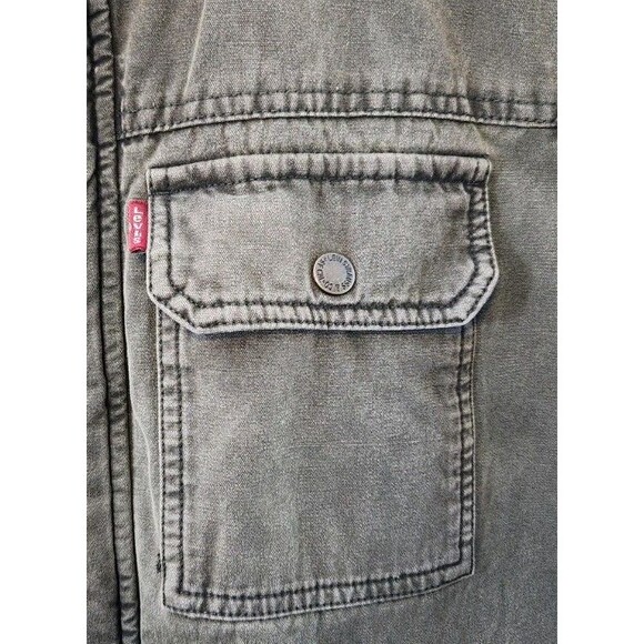 Levis Mens M Washed Cotton Military Jacket Olive Green Sherpa Lined Full Zip - Picture 13 of 14